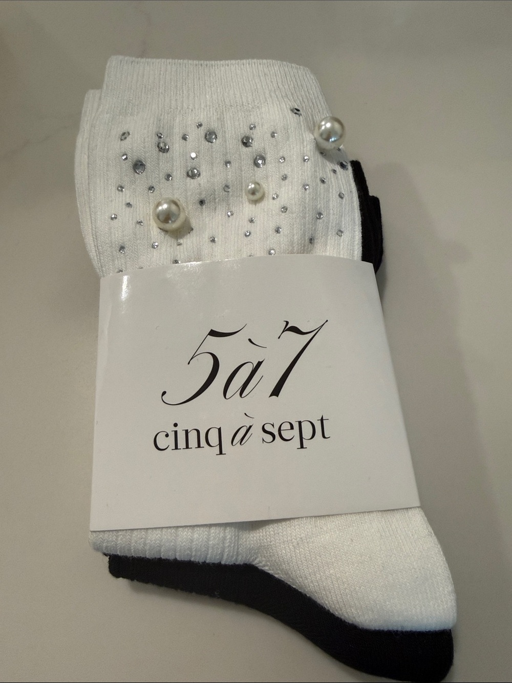 NEW Cinq a Sept Pearl and Rhinestone Ribbed Sock Set